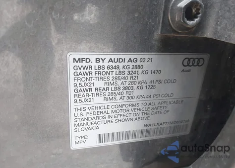 2021 Audi Q7 Premium Plus 55 Tfsi Quattro Tiptronic из США, поврежденный, VIN WA1LXAF74MD030758